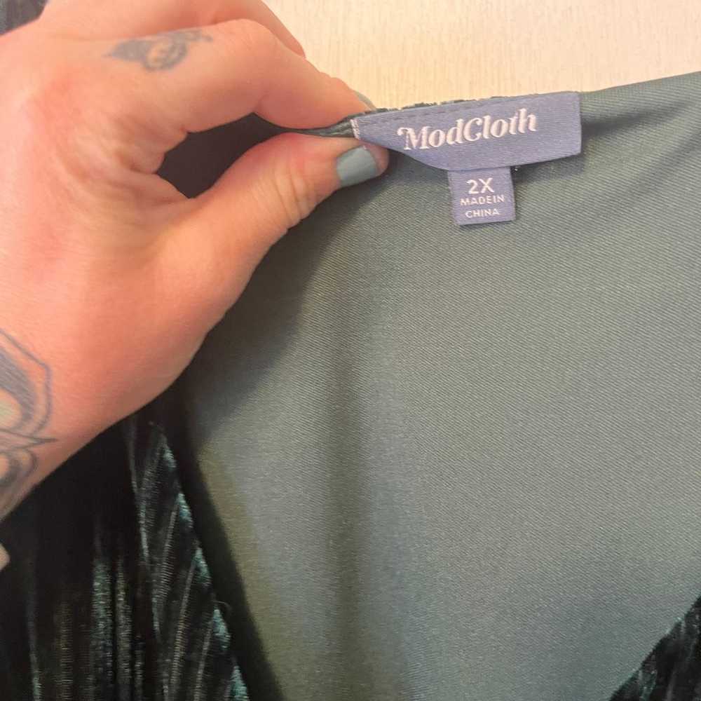 ModCloth Faux Wrap Green Velvet Midi Dress - image 3