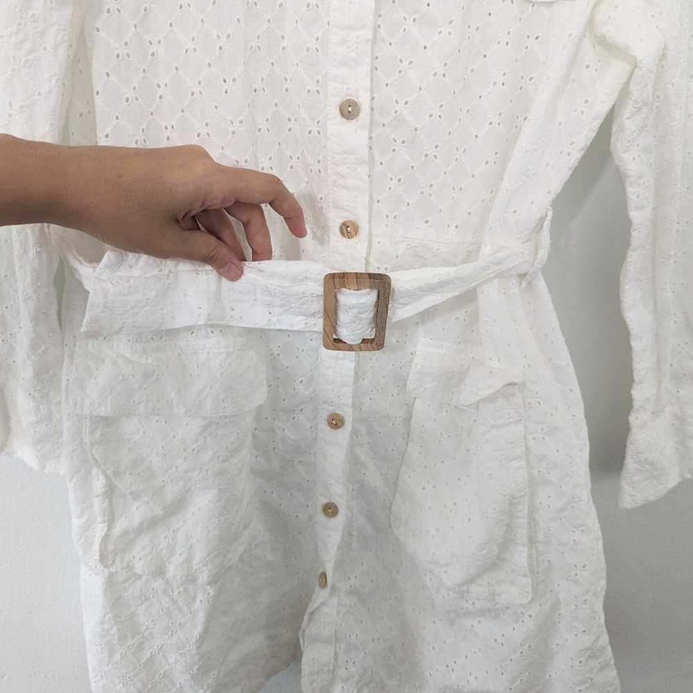 Zara Eyelet Button Front Shirt Dress Belted Pocke… - image 4