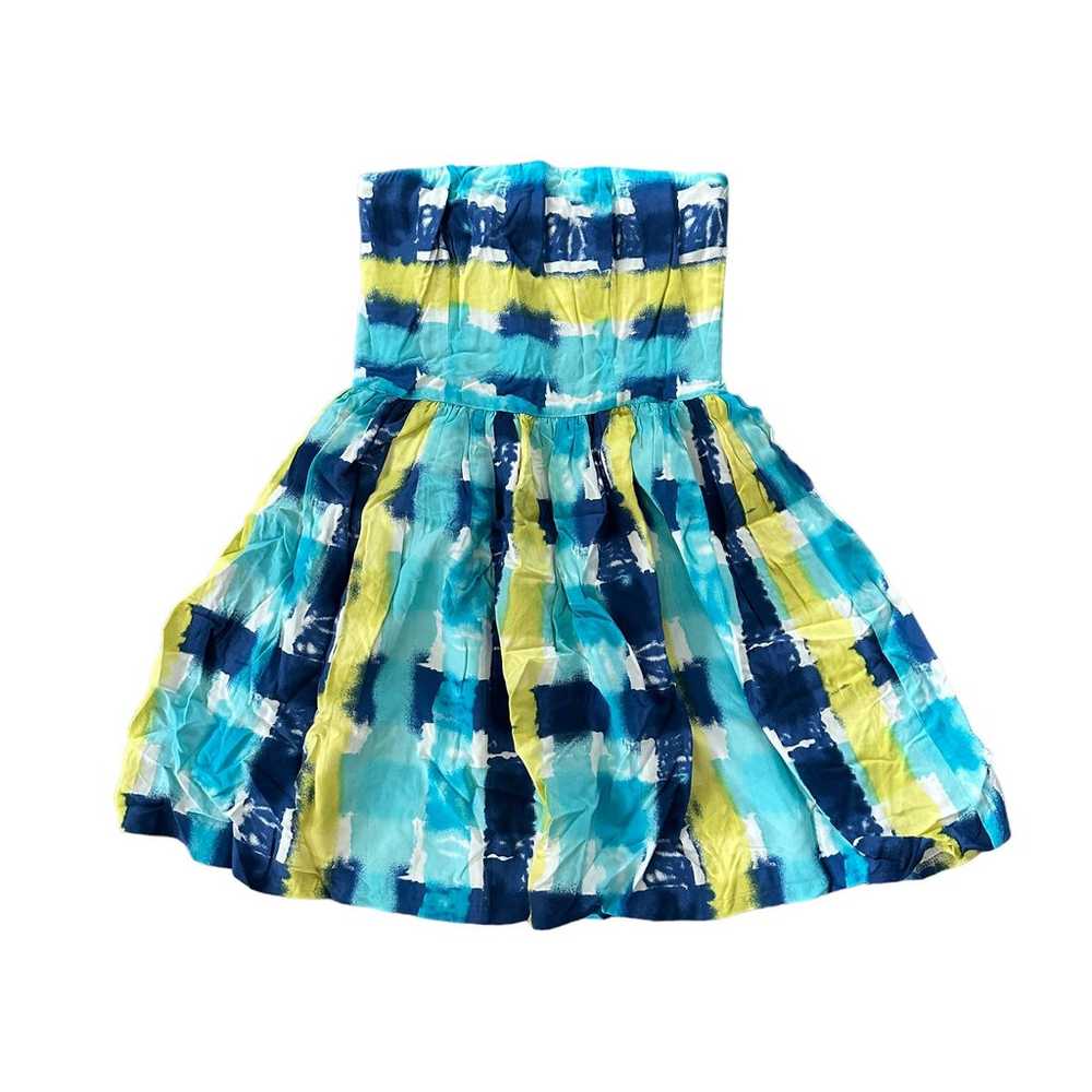 Aqua Strapless Fit & Flare Dress Paintbrush Plaid - image 1