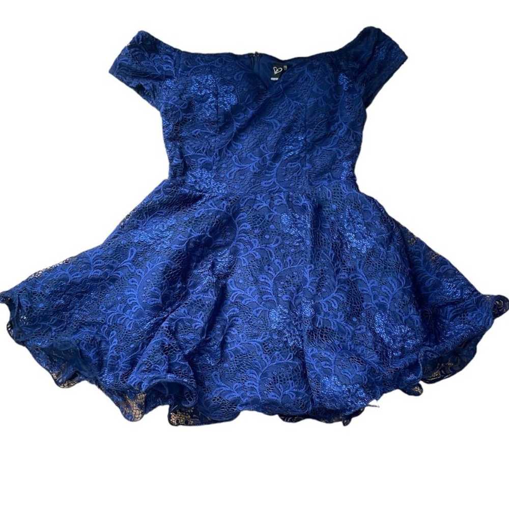 Dark-blue off-the-shoulder dress - image 1