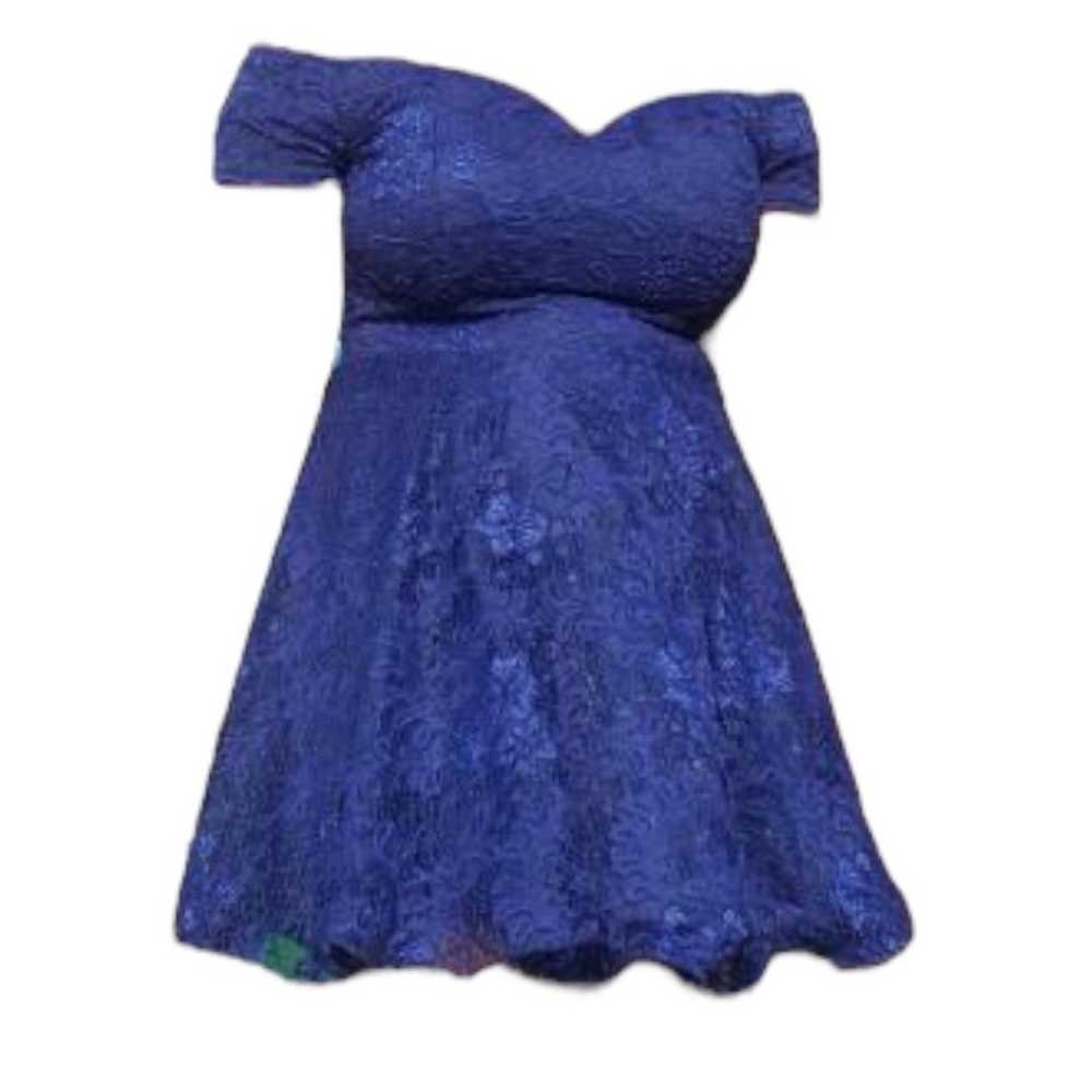 Dark-blue off-the-shoulder dress - image 3