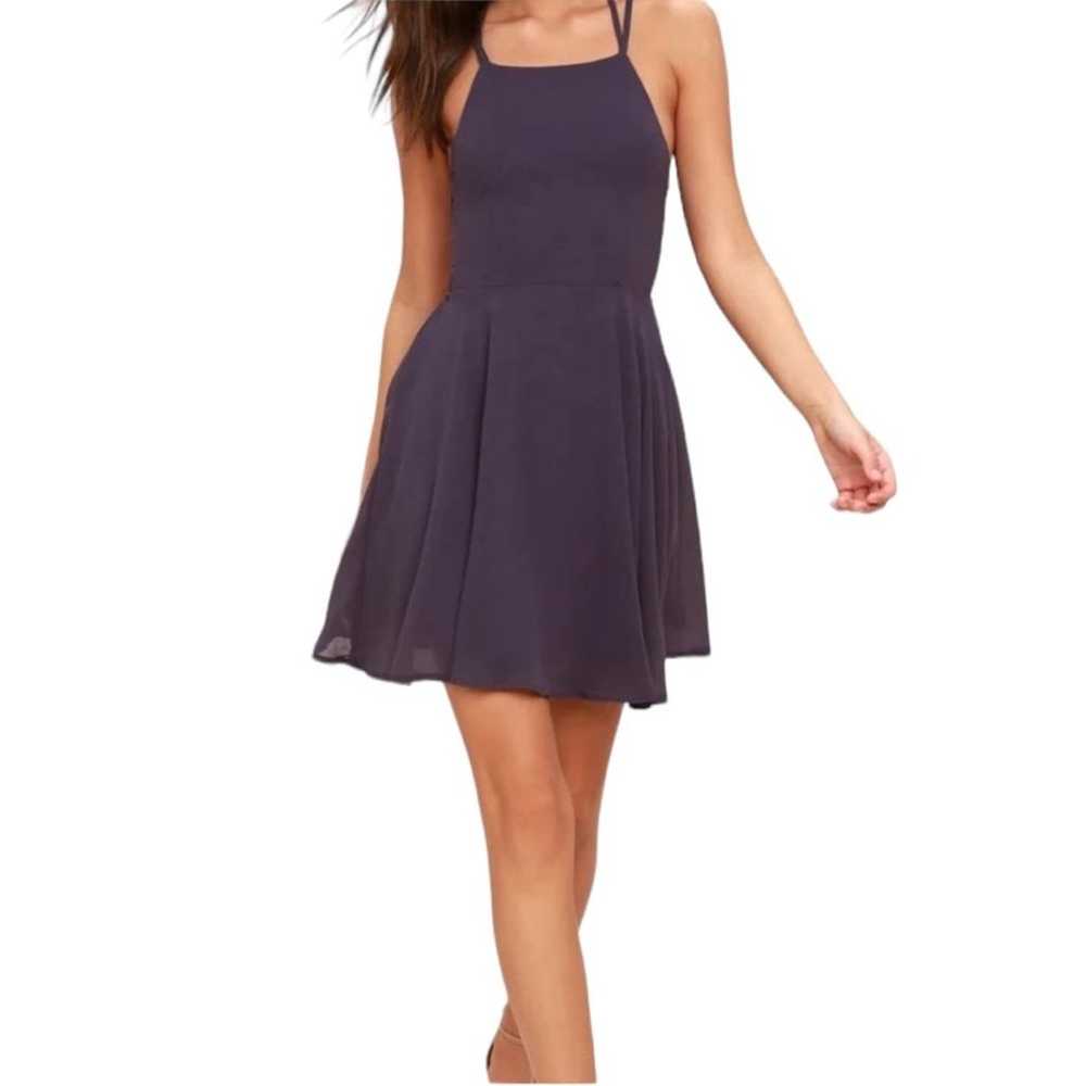 Lulu’s Good Deeds Purple Lace Up Skater Dress Siz… - image 2