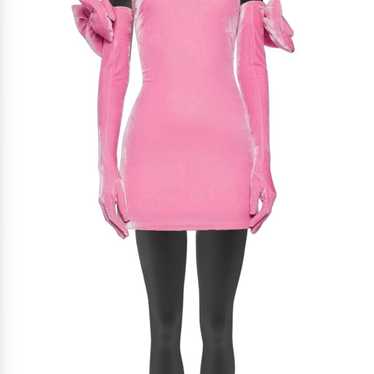 Pink Velvet Bodycon Mini Dress with gloves - image 1