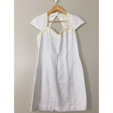 daisy embroidered bodycon short sleeve dress