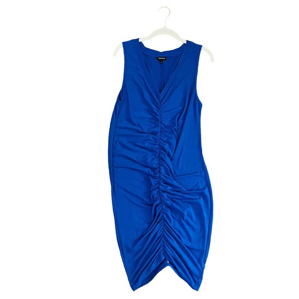 Torrid Nautical Blue Mini Jersey Ruched Bodycon D… - image 1