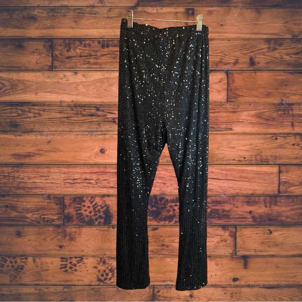 Brand FSL+ Apparel Sequined Black Flare Bottom Pa… - image 2