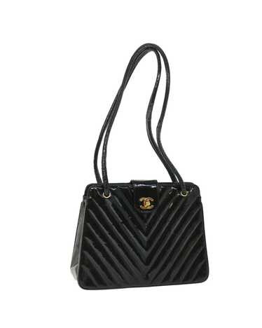 Chanel Black Patent Leather V-Stitch Shoulder Bag 