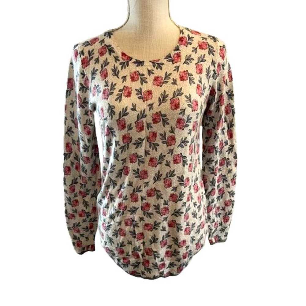 Loft Loft Floral Tipped Pullover Crew Neck Sweate… - image 3