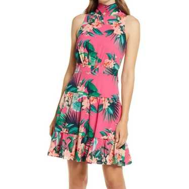 ELIZA J Floral Flounce Hem Mini Dress Hot Pink Mi… - image 1