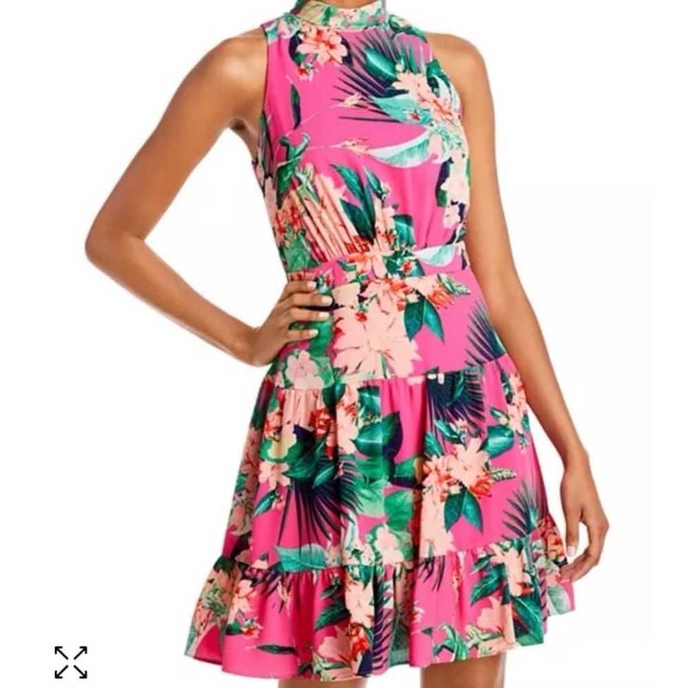 ELIZA J Floral Flounce Hem Mini Dress Hot Pink Mi… - image 2
