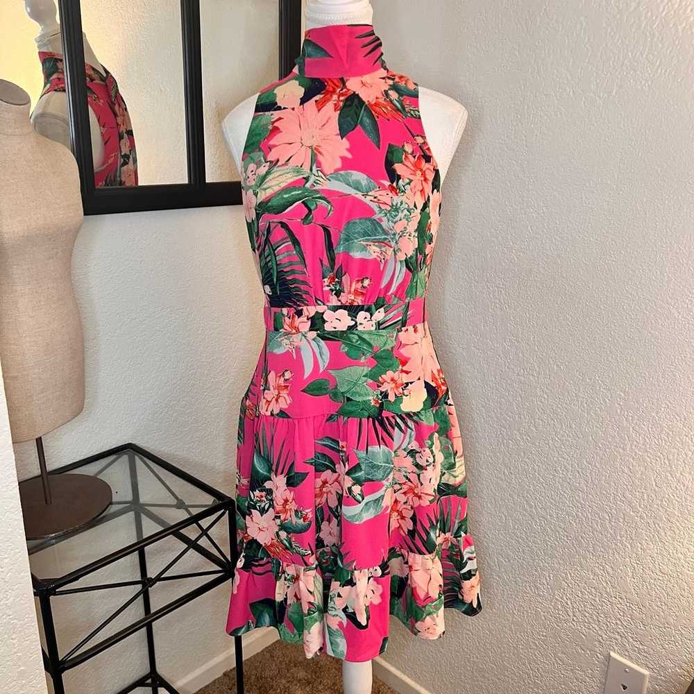 ELIZA J Floral Flounce Hem Mini Dress Hot Pink Mi… - image 3