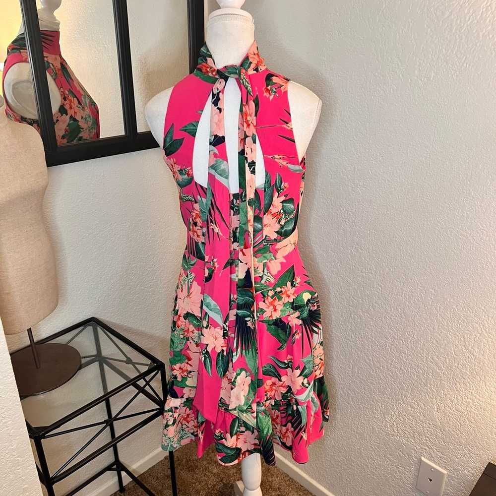 ELIZA J Floral Flounce Hem Mini Dress Hot Pink Mi… - image 6