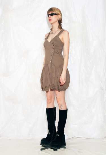 Vintage Y2K Parachute Dress in Brown Cotton