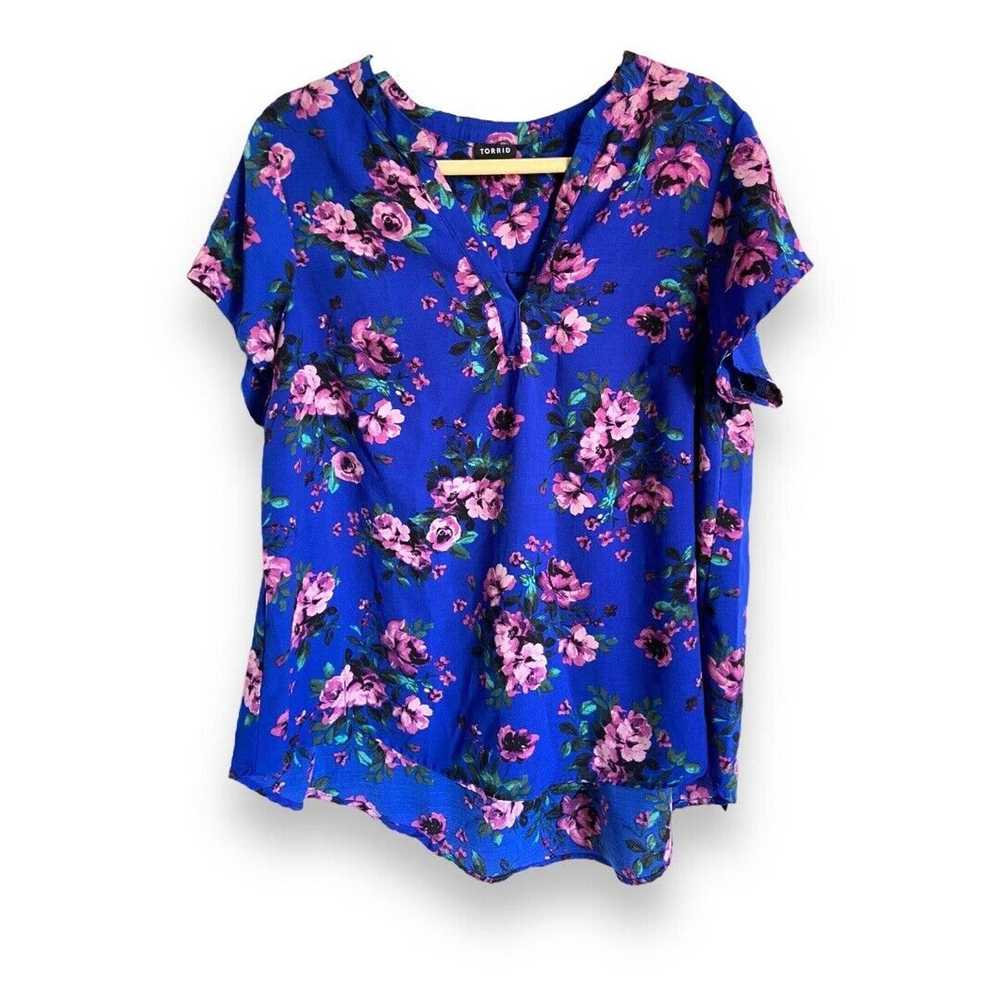 Other Torrid Womens Blouse Sz 0 L 12 Blue Floral … - image 5