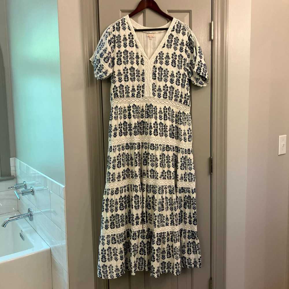 Pink Chicken Indy Midi Dress Size Large Blue Whit… - image 2