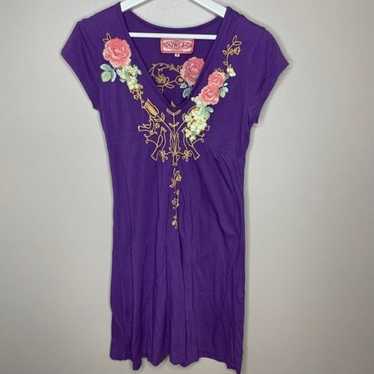 Johnny Was Purple Floral Embroidered Dress