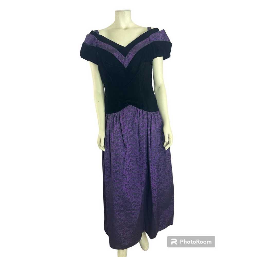1980's vintage prom dress purple velvet and black… - image 1