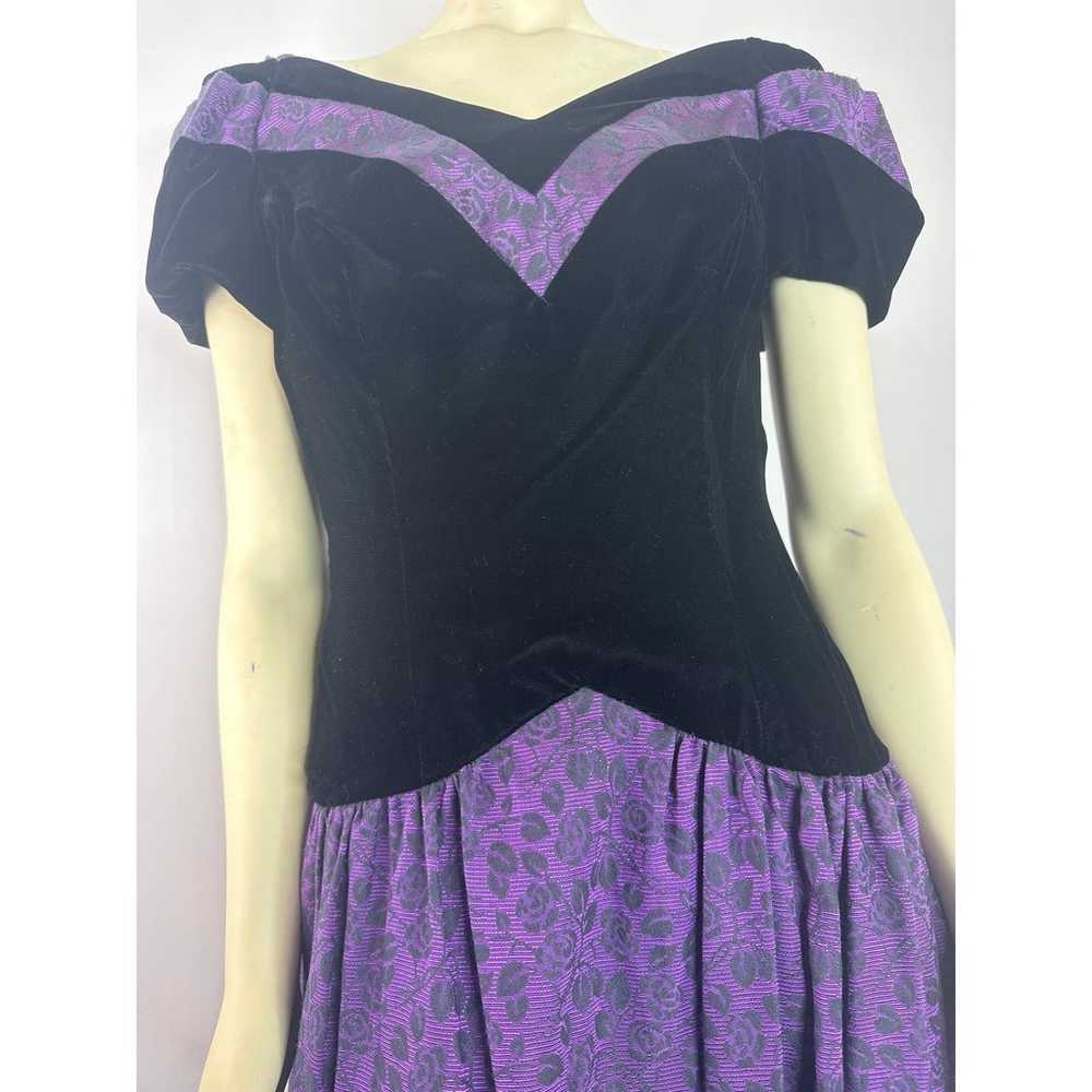 1980's vintage prom dress purple velvet and black… - image 8