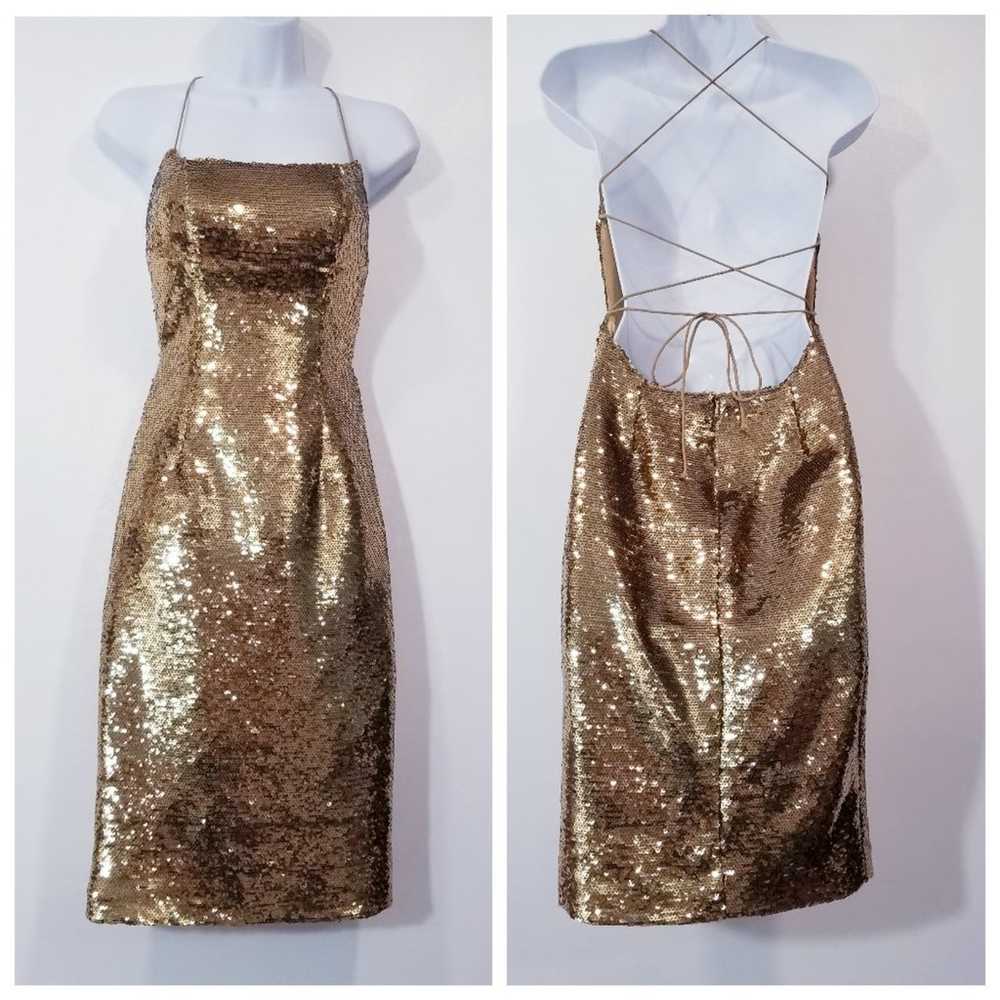 Sherri Hill Gold Sequins Sexy Backless Cocktail P… - image 1