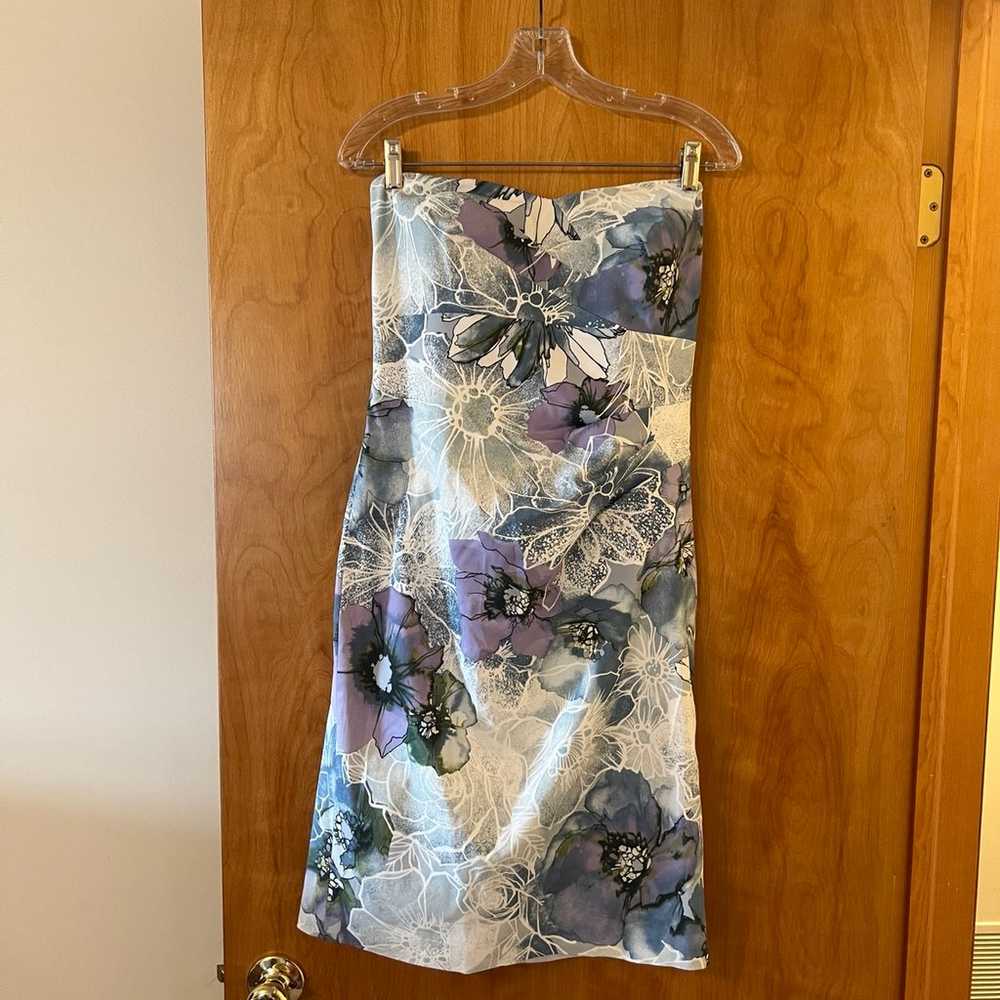 KAREN MILLEN Dress Blue Lavender Floral Strapless… - image 1