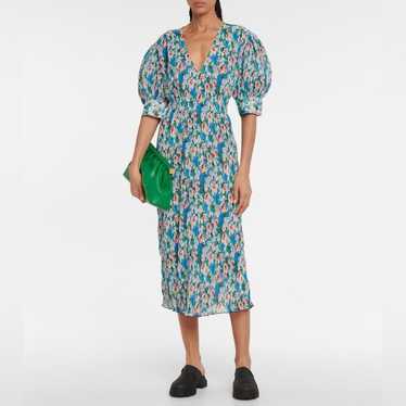 Ganni Floral Pleated Puff Short Sleeves V Neck A-… - image 1