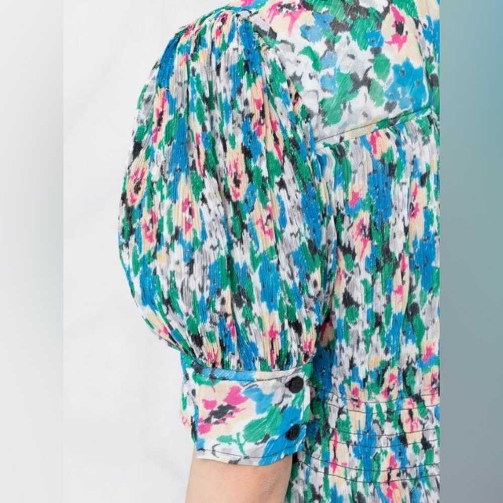 Ganni Floral Pleated Puff Short Sleeves V Neck A-… - image 6