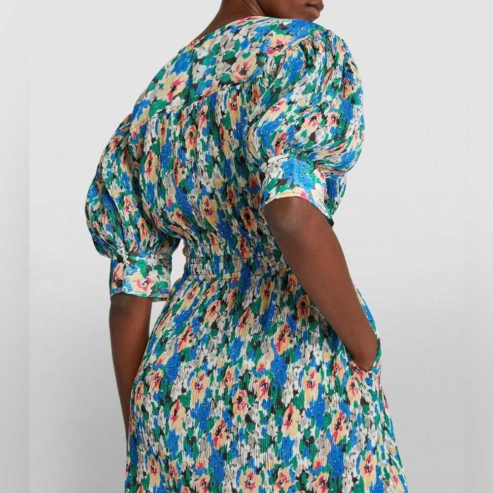 Ganni Floral Pleated Puff Short Sleeves V Neck A-… - image 9