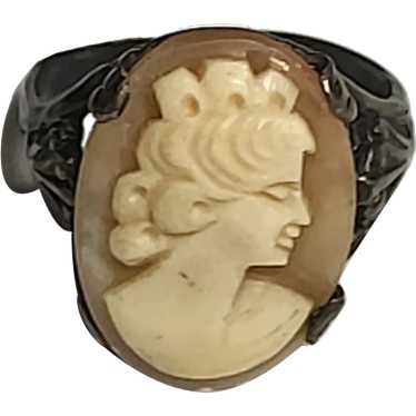 Vintage Hand-Carved Shell Cameo Sterling Silver Ri