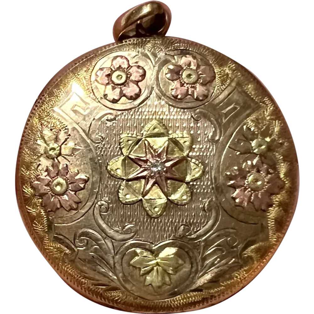 Rare! Elgin Gold Shell Tricolor Forget Me Not & S… - image 1