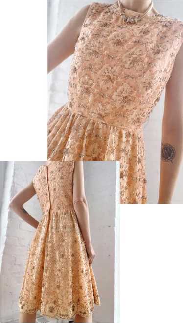 peachy 60s silk lace beaded dress