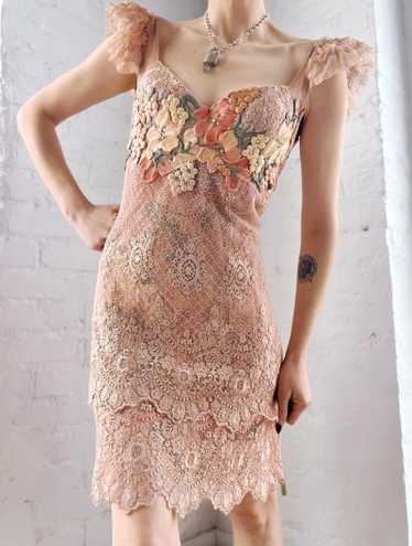 euro y2k peach dream lace dress