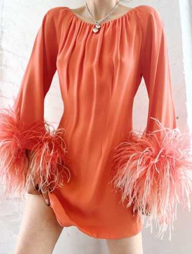 apricot 60s feather mini dress