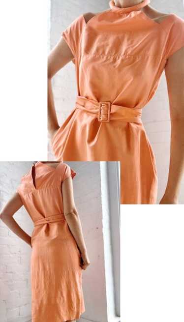 60s silk apricot cutout dress