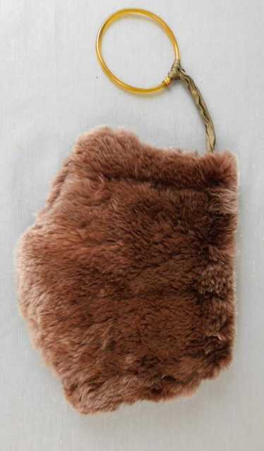 Small Vintage Brown Fur Hand Muff 1920s with cellu