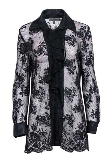 Les Copains - Black Lace Button Front Sheer Blouse