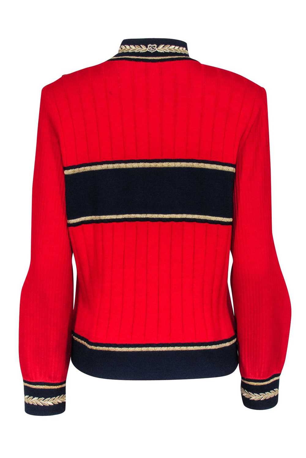 St. John - Red Knit Sweater w/ Gold & Navy Detail… - image 3