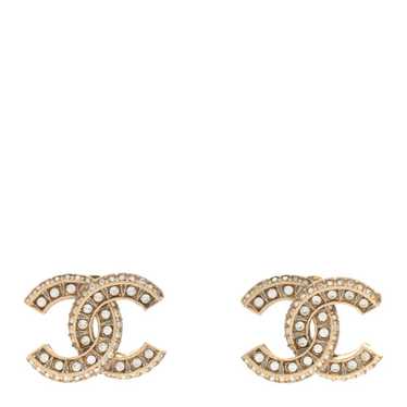 CHANEL Crystal Timeless CC Earrings Light Gold