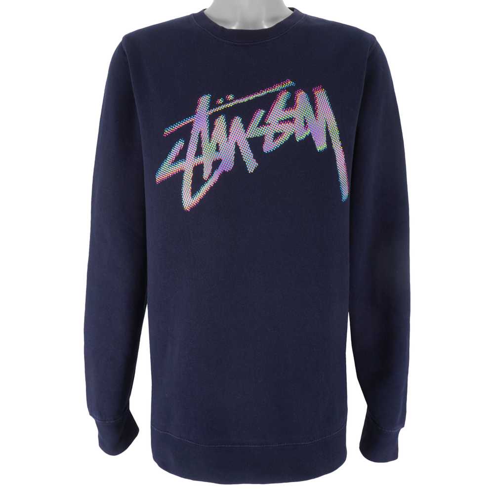 Stussy - Blue Big Logo Crew Neck Sweatshirt 2000s… - image 1