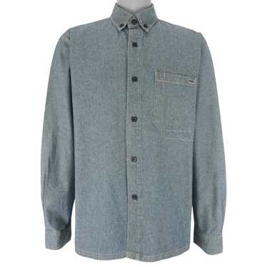 FUBU - Grey Denim-Like Button Up Long Sleeve Shir… - image 1