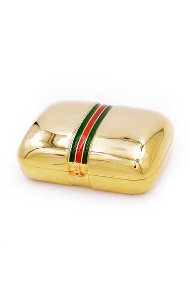 1980s Gucci Gold Plated Box w Red & Green Signatur
