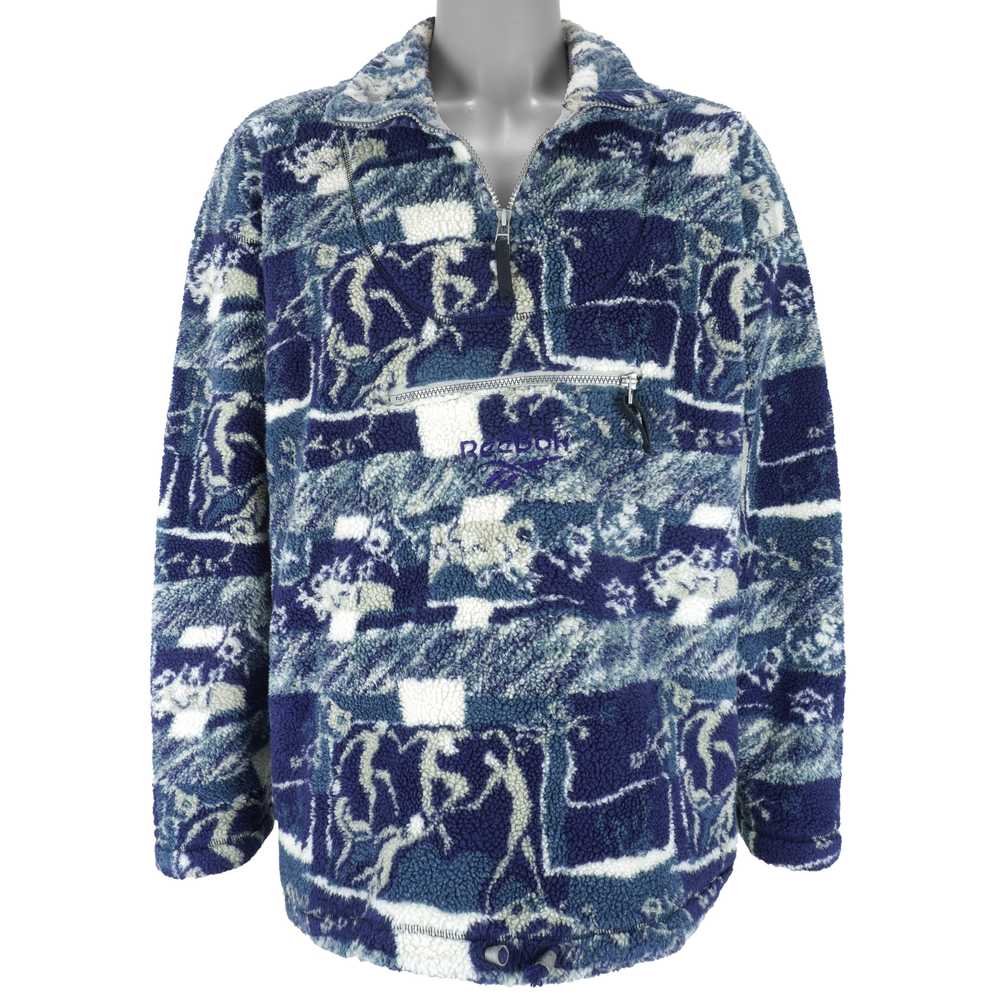 Reebok - Blue Patterned 1/4 Zip Fleece Sweatshirt… - image 3