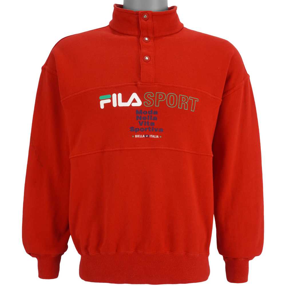 FILA - Red Sport 1/4 Button Turtleneck Sweatshirt… - image 1