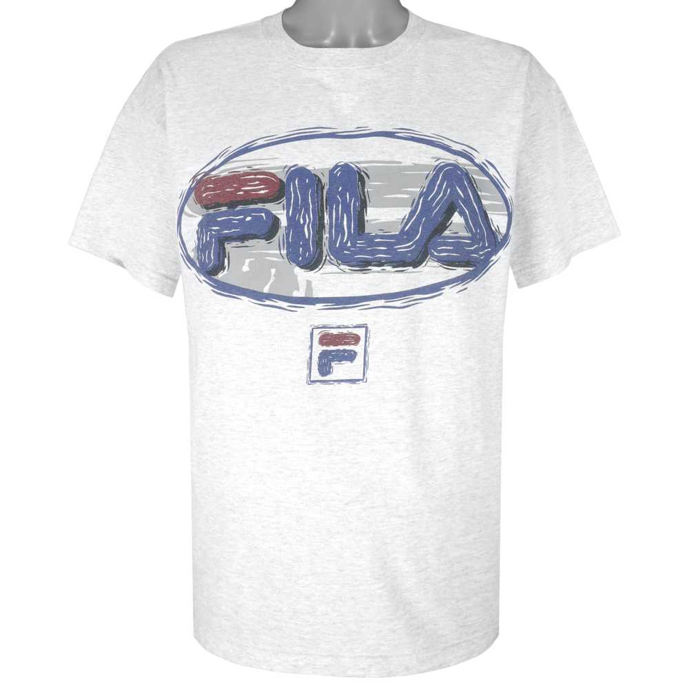 FILA - Grey Big Logo T-Shirt 1990s Large - image 1