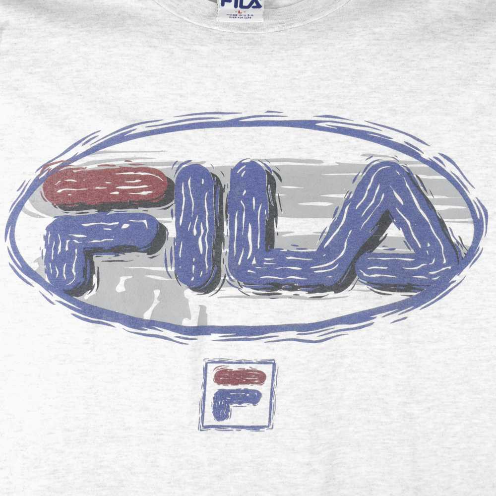 FILA - Grey Big Logo T-Shirt 1990s Large - image 3