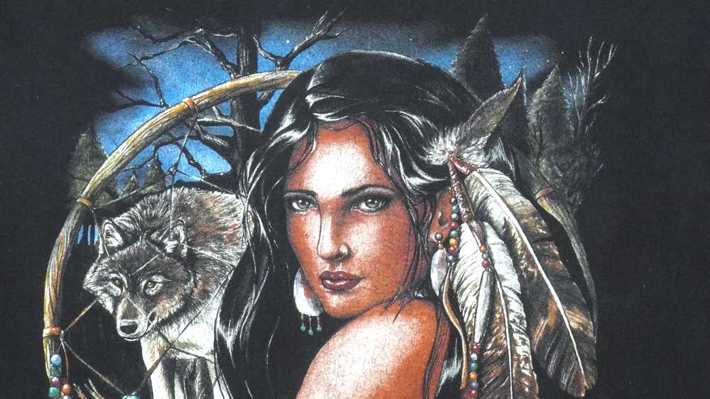 Vintage (Delta) - Black Wolf Native American T-Sh… - image 3