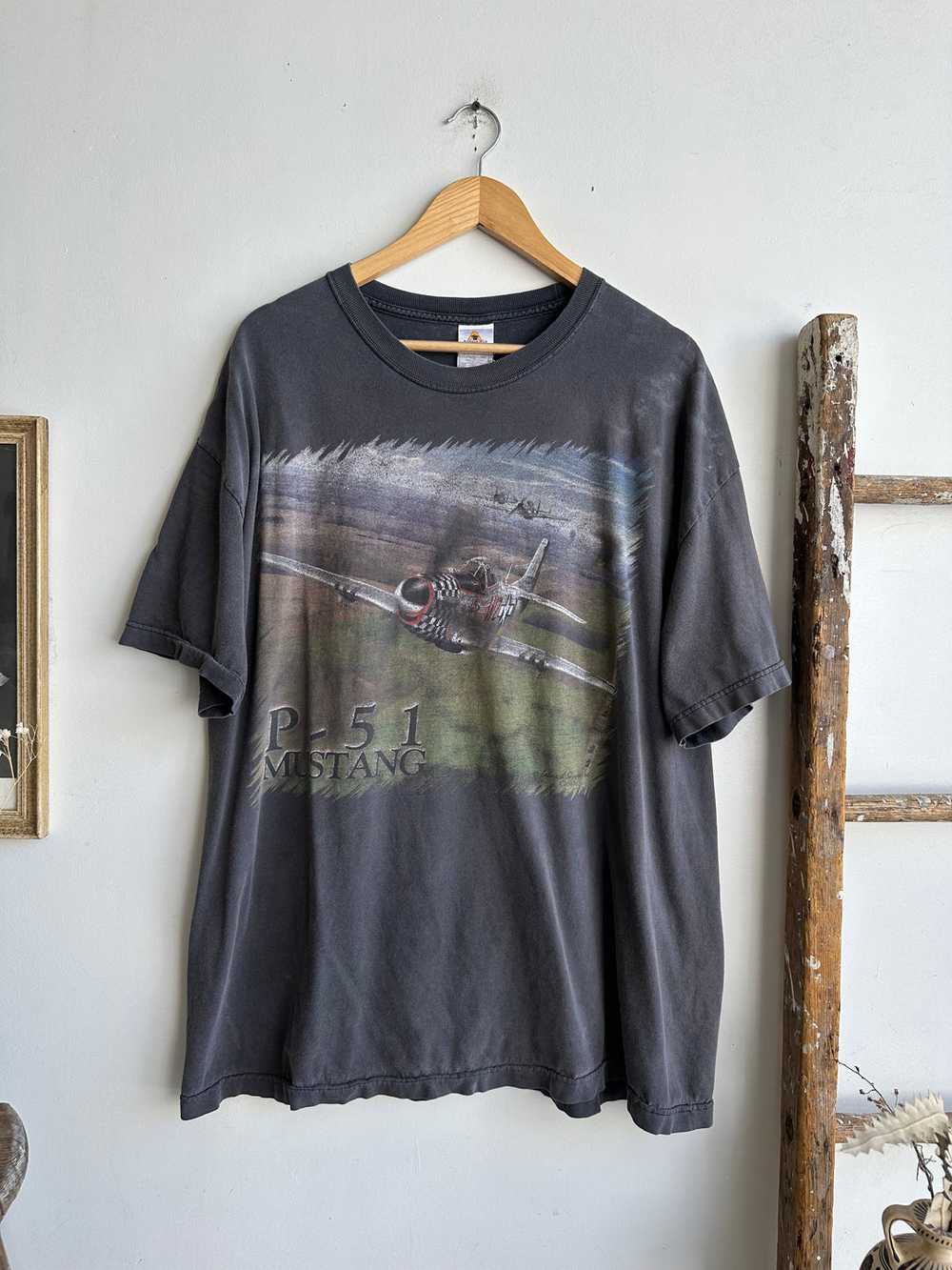 1990s Faded P-51 Mustang Jet Tee (XXL) - image 2