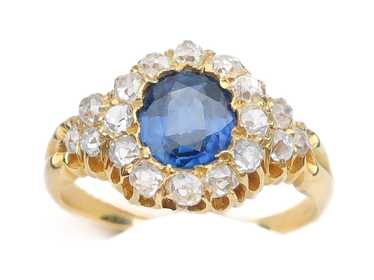 Victorian Sapphire & Diamond Halo Ring - image 1