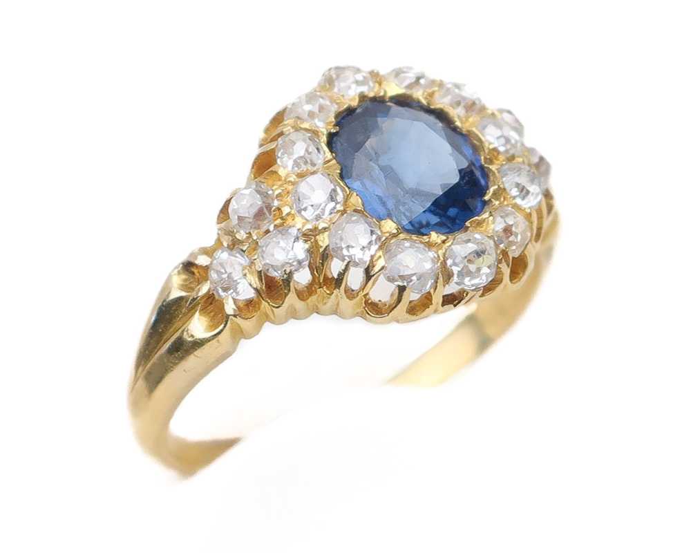 Victorian Sapphire & Diamond Halo Ring - image 2