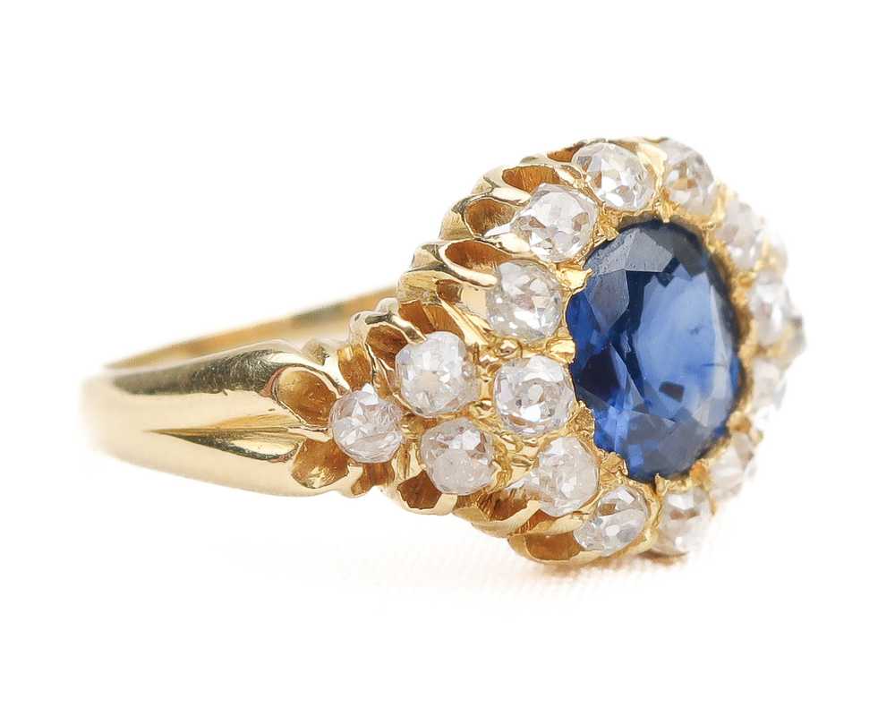 Victorian Sapphire & Diamond Halo Ring - image 5