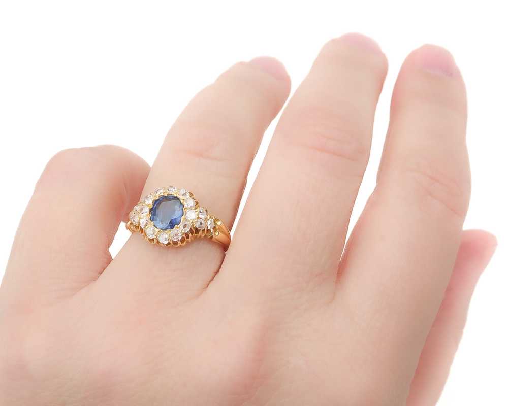 Victorian Sapphire & Diamond Halo Ring - image 6